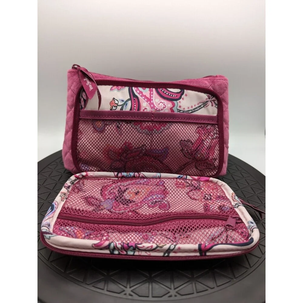 Vera Bradley Cosmetic Travel Bag Pink Velvet Makeup Jewelry Organizer Quilted